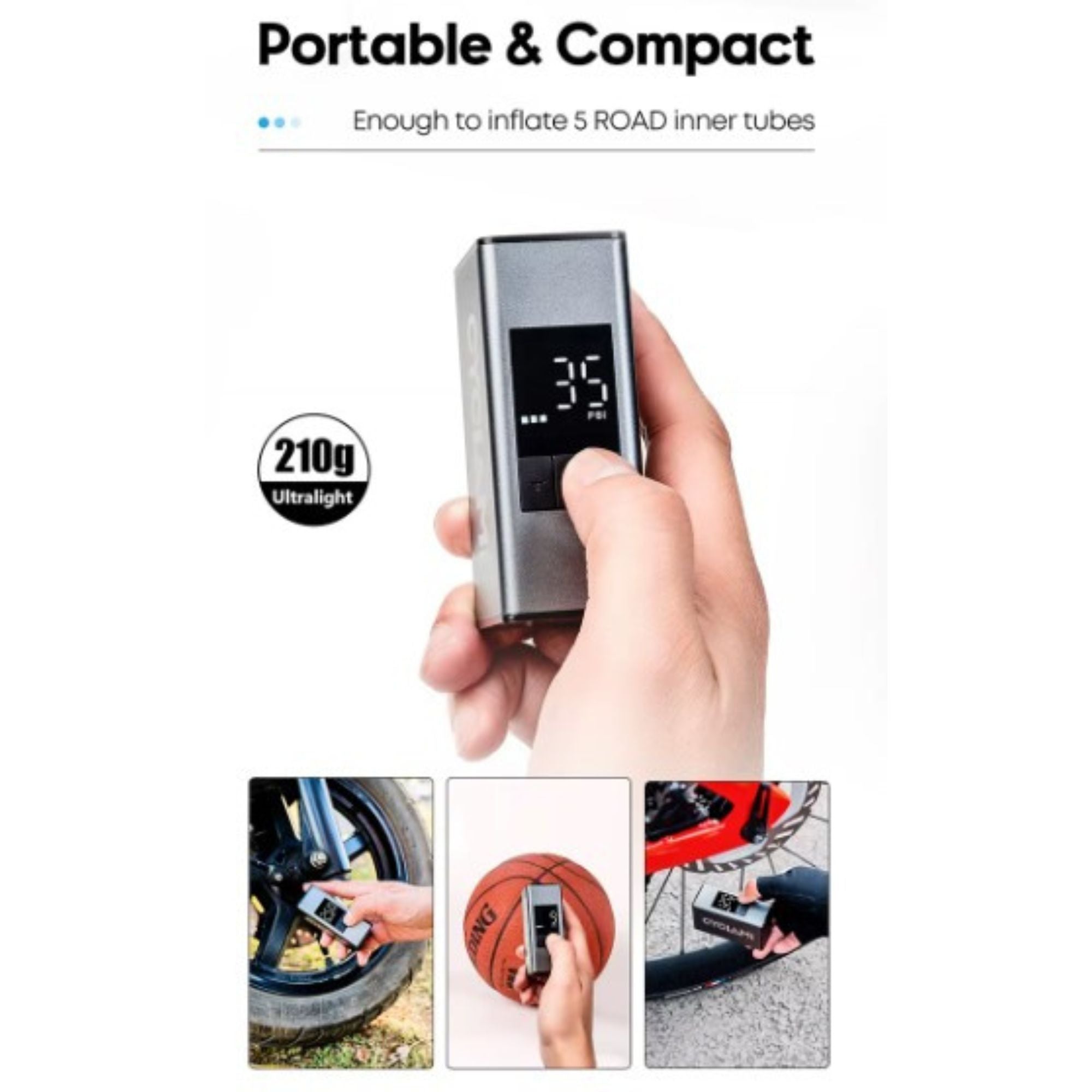 Elektrisk cykelpumpe - 150 PSI - 10,3 bar