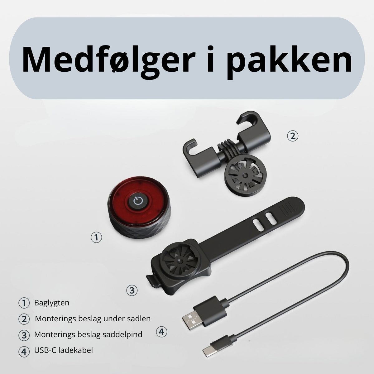 Smart LED Baglygte med Integreret Apple Find My / AirTag Sporing
