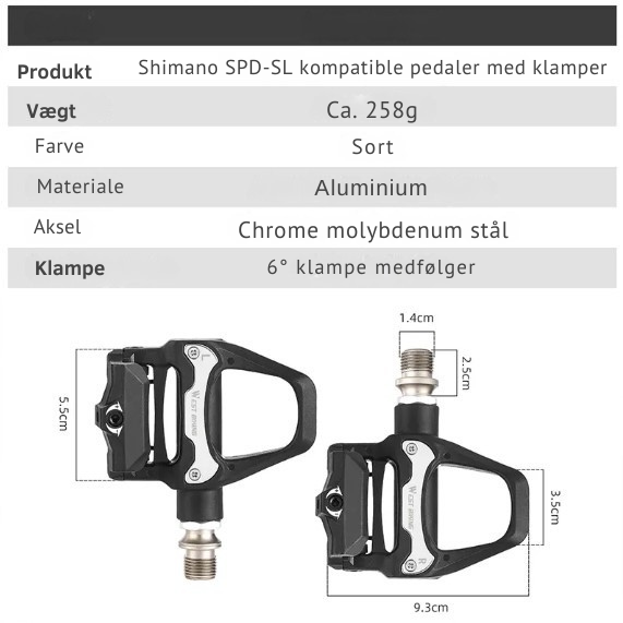 Letvægtspedaler til Shimano SPD-SL med klamper
