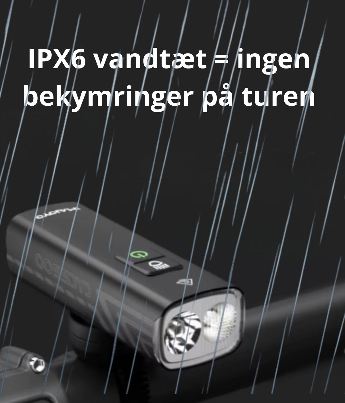 Kraftig cykellygte - 2200 lumens - Genopladeligt batteri - Smart montering på/under styret